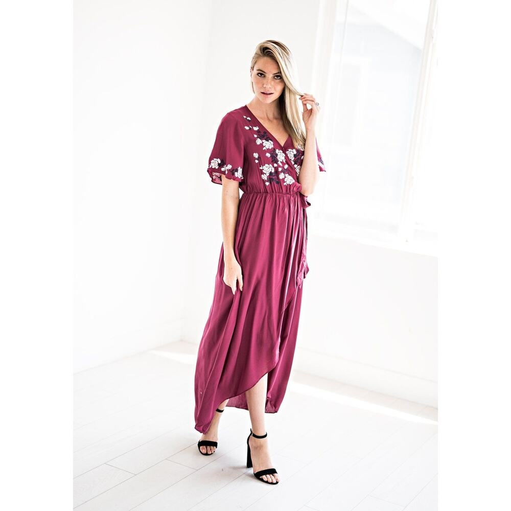 Jessakae - Rosebuds & Romance Maxi Dress in Burgundy - XL